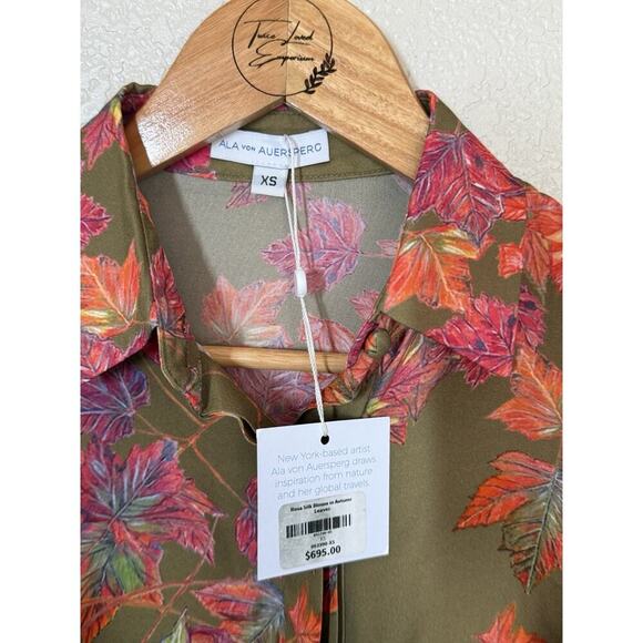 Ala Von Auersperg Rosa Silk Blouse Size XS Autumn Leaves Flaw - Picture 2 of 6